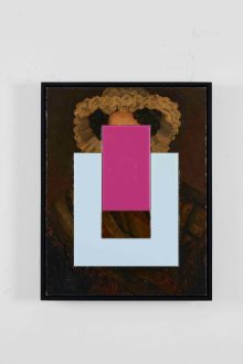 <i>High and Low</i>, 2021.
Contemporary inserts into historical painting, 25 1/2 x 25 5/8 in.