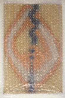 Senga Nengudi, Early Dawn, 1996. Bubble wrap, dry cleaner&amp;amp;#039;s plastic bag, spray paint on paper, 5 x 4 ft.
