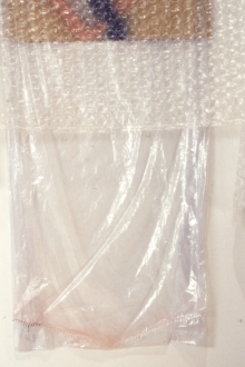 Senga Nengudi, Scat Chant, 1996. Bubble wrap, dry cleaner's plastic bag, metal, spray paint on paper.