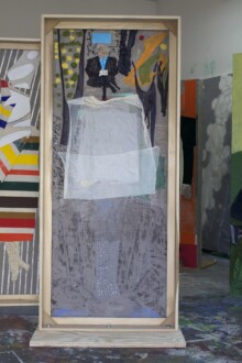<i>Autumn Andrew</i>, 2016.
Collage, dyed cheesecloth, muslin, acrylic mediums on linen panel mounted on plywood base
Panel: 81 ½ × 36 in.