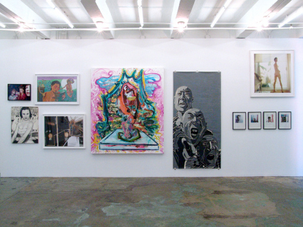 15 Years Thomas Erben - Installation view, east wall (from left): Tom Wood, Jenny Scobel, Chitra Ganesh, Yamini Nayar, Shanna Waddell, Fang Lijun, Oladélé Bamgboyé, Sarah Rossiter.