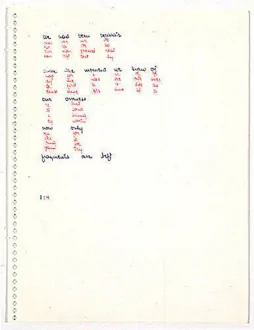 Adrian Piper Drawings about Papers and Writing about Words #39, 1967. Colored
ink on paper, 11 x 8.5 in.