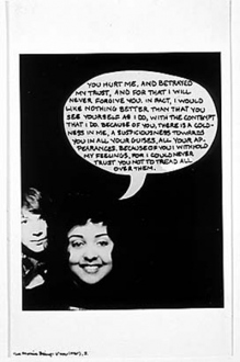 Adrian Piper The Mythic Being: I / You (Her) #3, October 1974.
B/W photograph with felt tip pen and collage, sheet 8 x 5 in,
image 5.75 x 4.5 in.