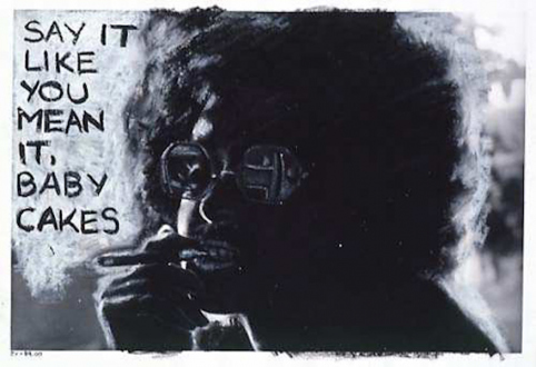 Adrian Piper – The Mythic Being, 1972-1975 - Adrian Piper Say It, 1975. Oil crayon drawing on B/W photograph, 8 x 10 in.