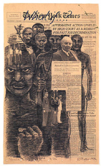 Adrian Piper – Early Drawings and Other Works - Adrian Piper Vanilla Nightmares #9, 1986. Charcoal and oil
crayon drawing on New York Times page, 22 x 13.75 in.