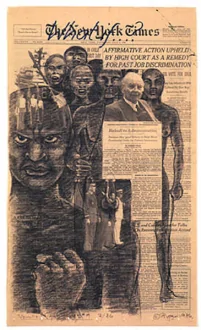 Adrian Piper Vanilla Nightmares #9, 1986. Charcoal and oil
crayon drawing on New York Times page, 22 x 13.75 in.