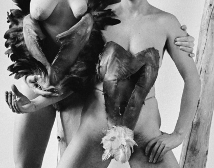 Feminism and the Legacy of Surrealism - Betsy Damon, <i>Body Masks (no. 2)</i>, 1976/2021. Black & white photograph, 24 x 36 in. Edition 1 of 6 (+2 AP). Courtesy of the artist and Monika Fabijanska Contemporary Art Projects.