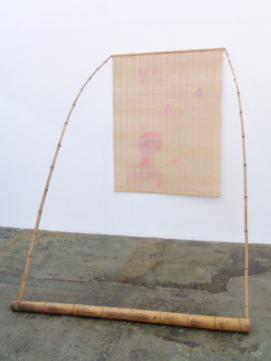 Yevgeniya Baras – Carolin Eidner – Adelhyd van Bender - Installation view (close up). Carolin Eidner, (we are) willing to touch, 2015. Bamboo, acrylic paint. 83.5 x 65.5 x 69 in. 