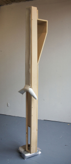 Cassie Raihl, Bag Tower, 2010. MDF, giftbag, plaster, plastic, canvas. 4 x 96 x 8 in.