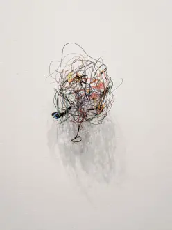 Cecilia Vicuña (Chilean, b. 1948) Bola de cable (Precarios), 2014 mixed media, 5.75 x 6 x 4.675 in (14.6 x 15.2 x 11.9 cm) Courtesy the artist and Lehmann Maupin, New York, Hong Kong, and Seoul