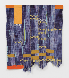 Los Angeles Bound – Diedrick Brackens, Thomas Lawson, Tiffany Livingston, Mark Roeder - Diedrick Brackens, sleep don’t come easy, 2016. Woven cotton and polyester yarn, 61 x 52 inches