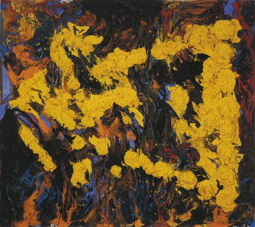 <i>Fiery Arrangement</i>, 1992Acrylic and muslin on canvas71 × 79 