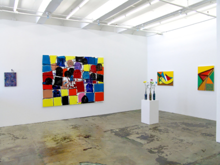 of certain instability – Whitney Claflin, Harriet Korman, Nolan Simon, Hans-Peter Thomas aka Bara - Installation view, east and south walls. Whitney Claflin, Bara, Whitney Claflin, Harriet Korman.