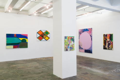 Painting in due time – Scott Anderson, Lydia Dona, Denzil Hurley, Harriet Korman, Hanneline Røgeberg, Marcus Weber - Installation view, east and north walls.