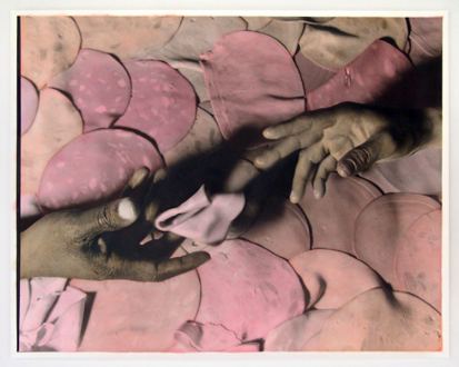 Elaine Stocki – The Palms - Meat Meet, 2013. Hand-tinted silver gelatin print, edition of 5 (+2 AP), 29.5 x 37.75 in.