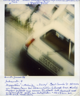 are you dead, yet? – Horst Ademeit, Jason Eberspeaker, Kahlil Robert Irving, Mira Schor - Horst Ademeit, untitled, 19.01.1996. Inscribed polaroid, 11 x 9 cm © Estate of Horst Ademeit / Delmes & Zander, Cologne