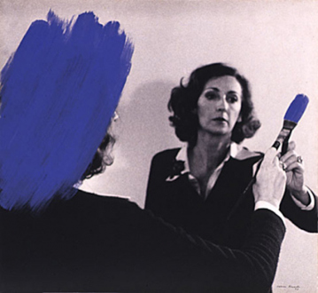 Pintura Habitada and other works, 1975 – present - Pintura Habitada, 1975. B/W photograph with blue acrylic paint, 18 x 22.5 in.