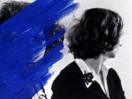 15 Years Thomas Erben - Helena Almeida, Pintura Habitada, 1975. B/W photograph with blue acrylic paint, 18 x 22.5 in.