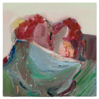 Haeri Yoo – Body Hoarding - Kiss, 2010. Oil on board, 12 x 12 in.