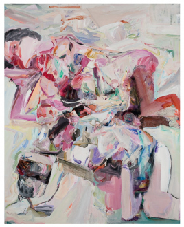 Haeri Yoo – Body Hoarding - Lazy Sitter, 2010. Acrylic, spray paint, collage on canvas, 90 x 72 in.