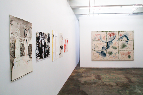 Animate Matter – Pia Maria Martin, Dona Nelson, Richard Staub, Rose Wylie - Installation view: Rose Wylie, Dona Nelson.