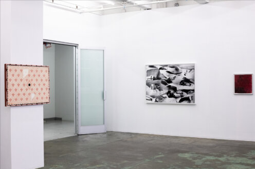 Installation view, entrance and west wall. 