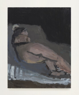 <i> Nude on Gray Cloth</i>, 2020. Oil on board, 14 x 11 in.