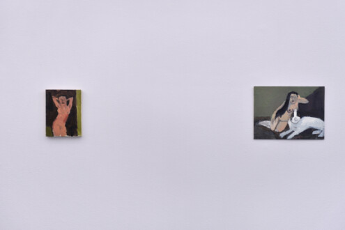 Recent Paintings - Installation view, west wall (detail).