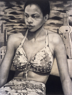 Jenny Scobel – Ingots - Polka Dot Bikini, 2003. Graphite on prepared wooden panel, 32 x 24 in.