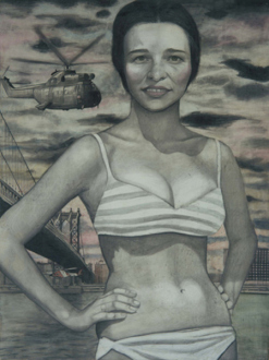 Manhattan Beach, 2004. Graphite, watercolor, oil, and wax on prepared wooden
panel, 32 x 24 in.