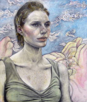 Jenny Scobel  – Women - Pilgrim, 2011/2012. Pencil and watercolor on prepared wooden panel, 29 x 24 in.