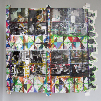 Independent Art Fair 2015 - Altered photography book, Color-Aid paper and acrylic paint (double-sided) 61 × 63 inches