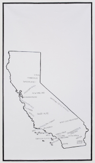 Los Angeles Bound – Diedrick Brackens, Thomas Lawson, Tiffany Livingston, Mark Roeder - Mark Roeder, Antipainting (The Idea of California -- Similarities to Some Distant Places), 2013. Acrylic, graphite, and ink on polyflax, 42 x 74 inches