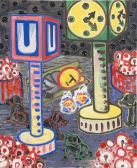 Marcus Weber – Adalbertstraße, Krazy Kat und Artforum-Leser - N-Platz II, 2011. Oil on canvas, 24 x 20 in.