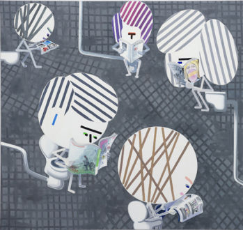 Marcus Weber – Adalbertstraße, Krazy Kat und Artforum-Leser - BEST OF 2013, 2014. Oil on cotton, 74 x 79 in.