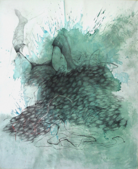 Contemporary Art from Pakistan – Huma Mulji, Bani Abidi, Naiza Khan, Hamra Abbas, Rashid Rana, Mahbub Shah, Zahoor Ul Akhlaq, Muhammad Zeeshan - Naiza Khan: Untitled, 2006. Graphite, charcoal and watercolor on paper, 73 x 59 in.