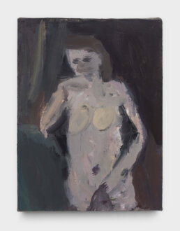<i>Nude Leaning on Elbow</i>, 2023. Oil on linen, 8 x 6 in.