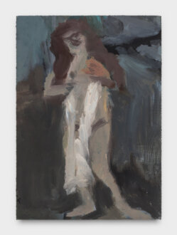 <i>Nude with White Scarf</i>, 2022. Oil on panel, 7 x 5 in .