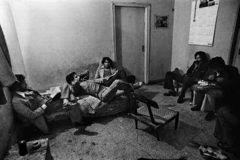 Pablo Bartholomew – Outside In - Nizamuddin Gang Hanging Out at Ruhan's Pad, New Delhi, 1978. Gelatin silver print, edition of 10 (+3 AP), 16 x 24 in.