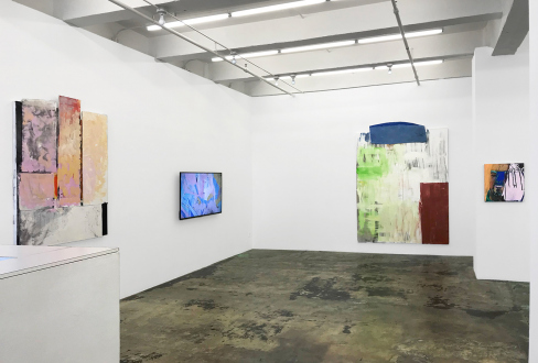 Pleasure in Precariousness – Sarah Faux, Haley Josephs, RJ Messineo, Wang Chen - Installation view: Rose Window, Rabbit Hole, Blue Cloud, and This Is How It Looked.