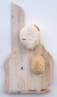 Roza-El-Hassan - Enigma, 2013. Wood and mixed media, 44 x 23 x 14 in.