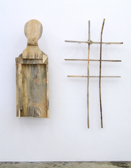 Roza-El-Hassan - Freedom Sculpture, 2014. Wood sculpture, bust: 55 x 18 x 9.5 in.;grid: 62 x 32 x 5.5 in.