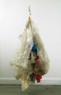 Richard Staub: Large Gathering, 2000. Plastic, yarn and thread,
98 in. height, other dimensions variable.