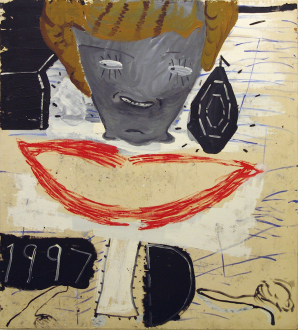 Rose Wylie – What with What - Princess with Ear Ring, 1997. Oil on canvas, 72 x 66 in.