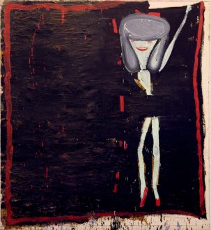 Rose Wylie – What with What - H after C, 2003. Oil on canvas, 72 x 68 in.