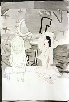 Animate Matter – Pia Maria Martin, Dona Nelson, Richard Staub, Rose Wylie - Rose Wylie: PC and Her Mother, 2007. Ink and colored pencil collageon paper, 33 x 23 in.