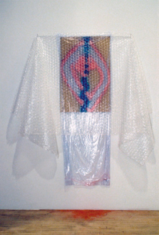 Senga Nengudi – Wet Night, Early Dawn, Scat-Chant, Pilgrims Song - Senga Nengudi, Scat Chant, 1996. Bubble wrap, dry cleaner's plastic
bag, metal, spray paint on paper.