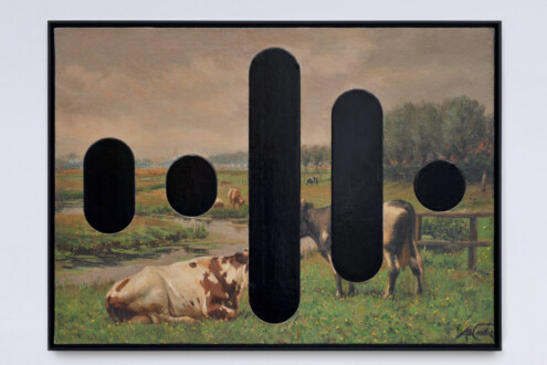 Beautiful Numbers (verdana) - <i>Carbon II</i>, 2021.
19th Century oil on canvas, mounted on masonite with inlays, 26 x 36 1/2in. 


