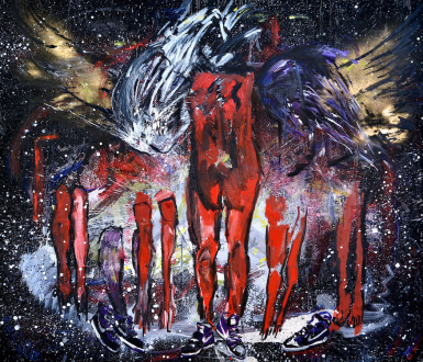 Shanna Waddell – (it’s like) roadside stuffed animals - Untitled (Satan), 2013. Oil and spray paint on canvas, 71.5 x 84 in.