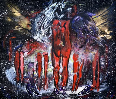 Untitled (Satan), 2013. Oil and spray paint on canvas, 71.5 x 84 in.